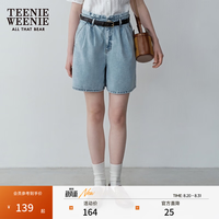 TEENIE WEENIE 小熊女装2024夏装高腰牛仔短裤宽松A字牛仔裤子 浅蓝色 160/S