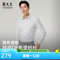 雅戈尔 VLDP114781EBA 全棉DP免烫 浅灰条纹 41码 长袖衬衫