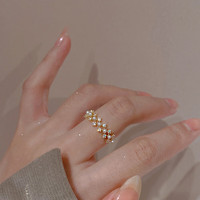 花饰庄园 微镶彩钻锆石蕾丝珍珠戒指女夏日韩时尚个性开口戒小众轻奢食指环 蕾丝J5255 开口可调节
