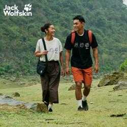 Jack Wolfskin jackWolfskin狼爪PAW男女户外徒步速干自然印花短袖T恤A66104 黑色/6000 L
