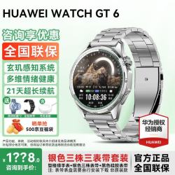 华为 手表WATCH GT6男士智能运动通ATCH5Pro升级 46mm型格绿+银色三株商务定制钢表带