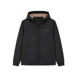 BURBERRY 自营欧洲直邮Burberry/博柏利 男士黑色聚酯纤维字母印花连帽夹克