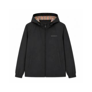 BURBERRY 自营欧洲直邮Burberry/博柏利 男士黑色聚酯纤维字母印花连帽夹克