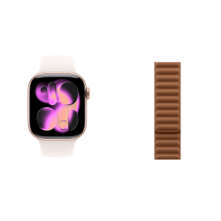 Apple Watch S11 智能手表GPS款42毫米玫瑰金色铝金属表壳淡桃粉色运动型表带+焦糖色磁力表带S/M