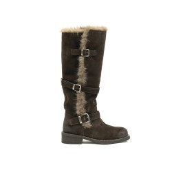 LABER THREE LABERTHREE冬季新品弥冬旷野绕带雪地靴女复古擦色金属扣毛毛长靴