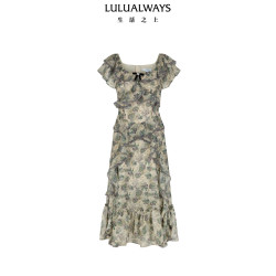 Lulualways 26夏季新款法式浪漫风荷叶边雪纺长款连衣裙