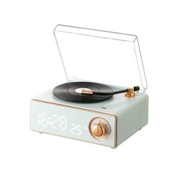 沃特利 复古闹钟蓝牙音箱无线音响小型重低音炮高音质黑胶唱片机