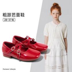 ELLE kids 童鞋女童皮鞋春秋款低跟时装亮面漆皮鞋表演时装鞋礼服公主单鞋