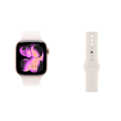 Apple Watch S11 智能手表GPS款42毫米玫瑰金色铝金属表壳淡桃粉色运动型表带+星光色表带S/M