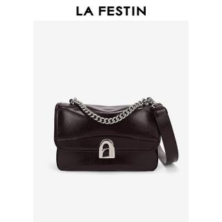 La Festin 包包女包2024牛皮通勤单肩斜挎包品牌A字门腋下小方包 622037 飒飒黑