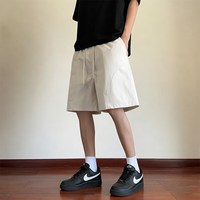 月伊纺 日系工装抽绳五分短裤男士夏季宽松直筒休闲裤子青年百搭运动中裤