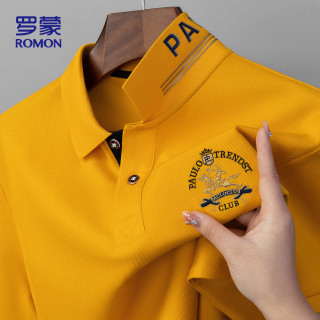 罗蒙 T恤男夏季短袖polo衫男冰丝速干凉感透气商务休闲打底衫85L黄XL