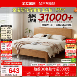 全友 家居原木风多功能枕山实木床主卧室双人大床高脚储物单人床和床垫 高脚款 | 原木色 1.8米x2米 床