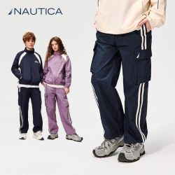 NAUTICA 童装儿童轻量工装直筒裤春夏男女童大口袋宽松长裤
