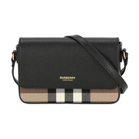 BURBERRY 女士迷你黑色皮革金色字母印花单肩包