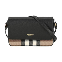 BURBERRY 女士迷你黑色皮革金色字母印花单肩包