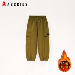 ABCKIDS 男童女童加绒工装长裤 黑色绿色粉色