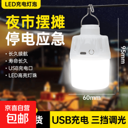 超亮充电灯泡长续航停电应急露营灯LED帐篷挂户外照明太阳能夜市 白色外观便携式送充电线