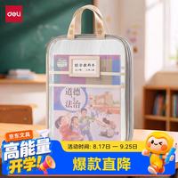 得力 L型学生网纱拉链袋 科目分类袋文件袋学生加厚学科袋大容量大开口 米白综合PP123
