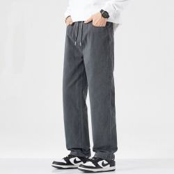 马登 纯棉夏季工装休闲裤宽松直筒显高春秋百搭松紧腰抽绳运动长裤
