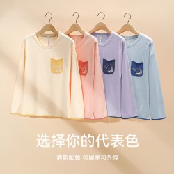 芬腾 春秋季长袖睡衣女款纯棉套头宽松大码女士春季全棉家居服套装