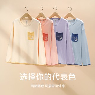 芬腾 春秋季长袖睡衣女款纯棉套头宽松大码女士春季全棉家居服套装