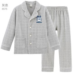 巴布豆 儿童睡衣男童家居服套装秋冬加绒厚女童珊瑚绒男孩宝宝女孩