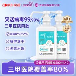 洁芙柔 速干免洗手消毒液500ml*2医用洗手液非凝胶75%酒精喷雾流感病毒
