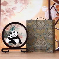 程老师 苏州手工双面刺绣礼盒苏绣熊猫红木摆件蜀绣中国特色商务伴手礼品