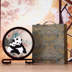 程老师 苏州手工双面刺绣礼盒苏绣熊猫红木摆件蜀绣中国特色商务伴手礼品