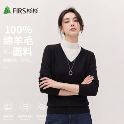 杉杉 100%绵羊毛 圆领长袖 女士针织衫