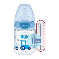 NUK 宽口径Pa奶瓶 防胀气硅胶奶嘴 温感系列-蓝色小车-150ml