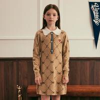 E-LAND KIDS 衣恋童装儿童女童裙子春秋款刺绣花边领中长款时尚连衣裙