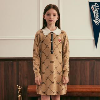 E-LAND KIDS 衣恋童装儿童女童裙子春秋款刺绣花边领中长款时尚连衣裙