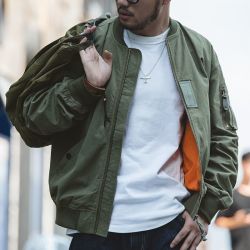 马登 工装 美式复古MA-1飞行员夹克秋季休闲军绿棒球服立领外套男
