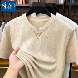 圣吉奥 圆领t恤短袖男款夏季肌理感褶皱薄款透气打底内搭男士T恤衫