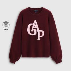 Gap 女装春款毛绒logo宽松圆领毛衣松弛感百搭上衣793650