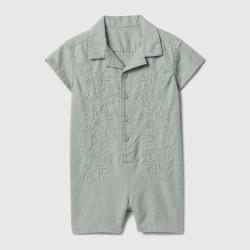 Gap 婴儿春夏季款刺绣衬衫式短袖连体衣儿童装爬服美版738874