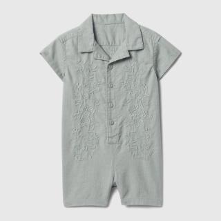 Gap 婴儿春夏季款刺绣衬衫式短袖连体衣儿童装爬服美版738874