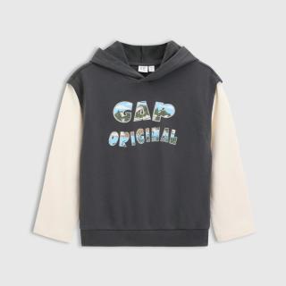 Gap 男童春季款印花logo假两件连帽卫衣儿童装上衣673714