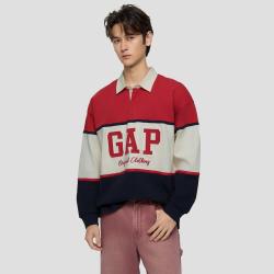 Gap 男女装2026春季款纯棉复古水洗撞色宽松长袖POLO衫854273
