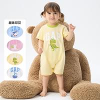Gap 婴儿夏季款印花logo撞色圆领短袖连体衣儿童装774572