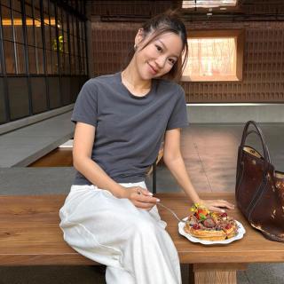 Gap 女装2026夏季款logo刺绣褶皱针织短袖T恤休闲上衣859559