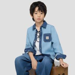 Gap 男女童2026春季款logo刺绣胸袋拼接牛仔衬衫儿童装861378