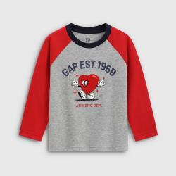 Gap 男女童2026春季款纯棉logo毛巾绣插肩袖长袖T恤儿童装867682