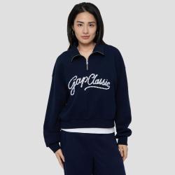 Gap 女装春款绳绣logo宽松蝙蝠袖半拉链立领卫衣795524