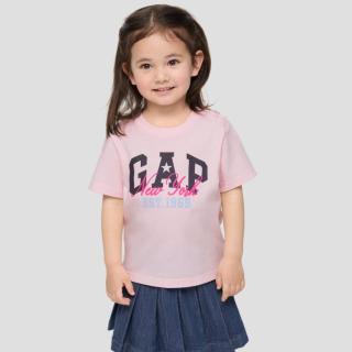 Gap 女幼童2026春季款纯棉印花logo短袖T恤儿童装休闲上衣893538