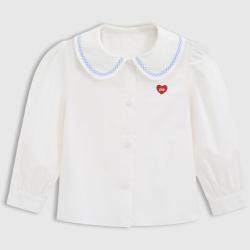 Gap 女童春季款纯棉logo娃娃领灯笼袖格纹衬衫儿童装676011