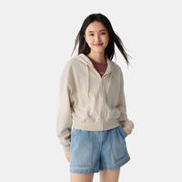 Gap 女装春款抽绳拉链连帽卫衣纯色宽松休闲短外套725754