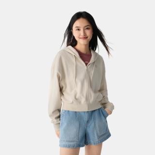 Gap 女装春款抽绳拉链连帽卫衣纯色宽松休闲短外套725754